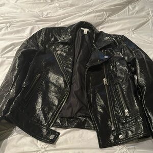 Black shiny patent jacket